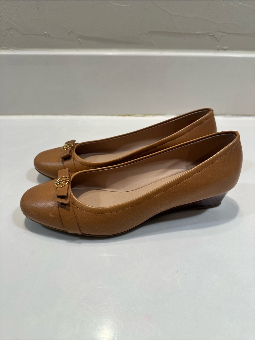 Cole Haan Tan Leather Bow-Trim Ballet Wedges Malta